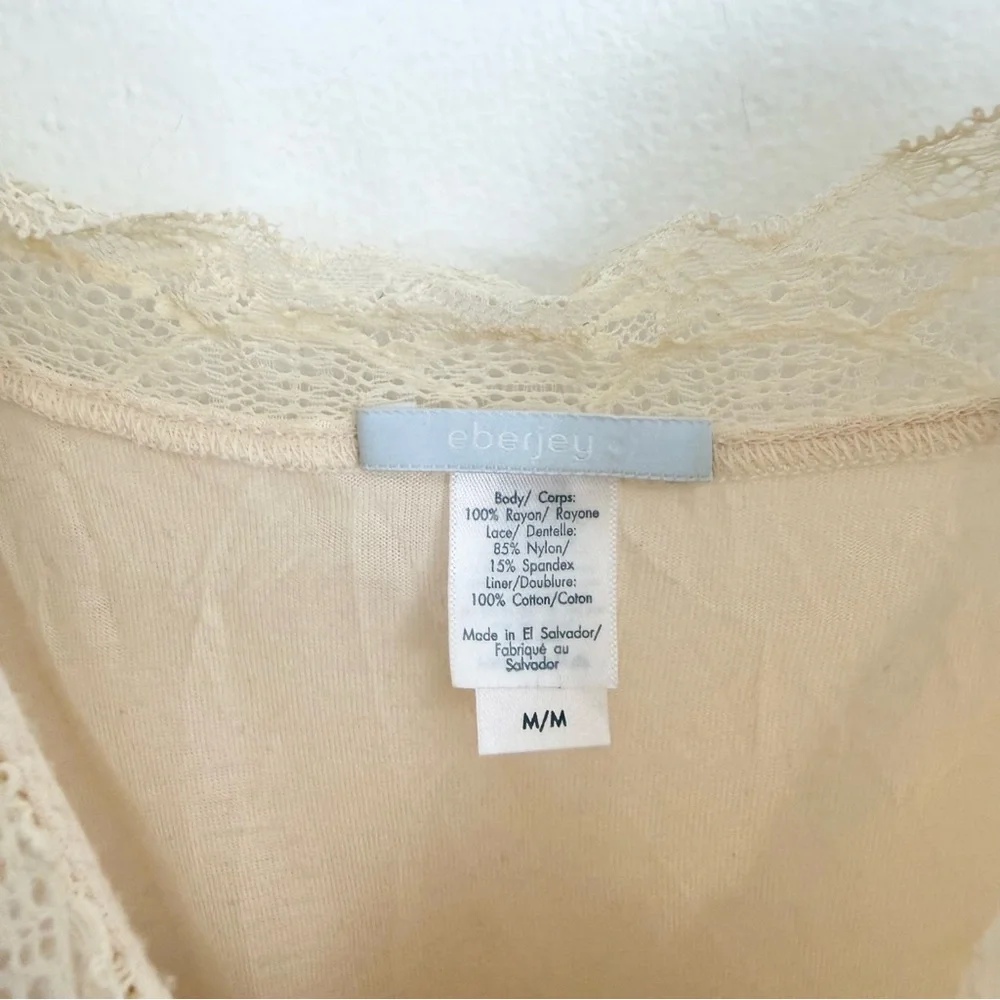 Eberjey Bonnie Ruffle Teddy Romper Cream Lace Sleepwear Lounge Size M
